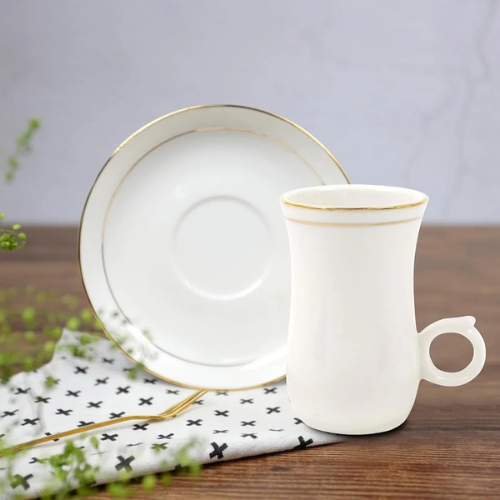 QUEENS BONE CHINA 12 PCS ISTIKAN CUP AND SAUCER SET - GOLD LINE