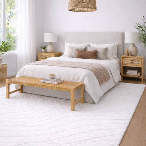 Wind Carved Rabbit Fur Rug- white