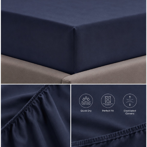 Essential Single Fitted Sheet 90 x 200 + 25 cm - Navy