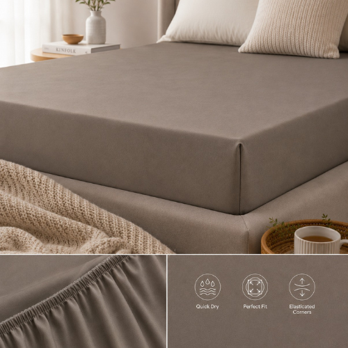 Essential Queen Fitted Sheet 160 x 200 + 30 cm - Taupe