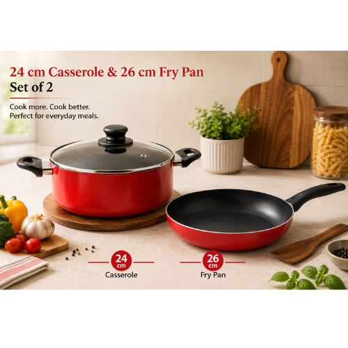 Basix 2 pcs Casserole set W/Lid 24 Cm + Frypan 26 Cm
